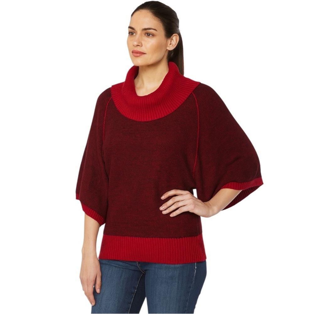 HANNAH red heathered dolman cowlneck loose fit fun sweater top work career sz XL